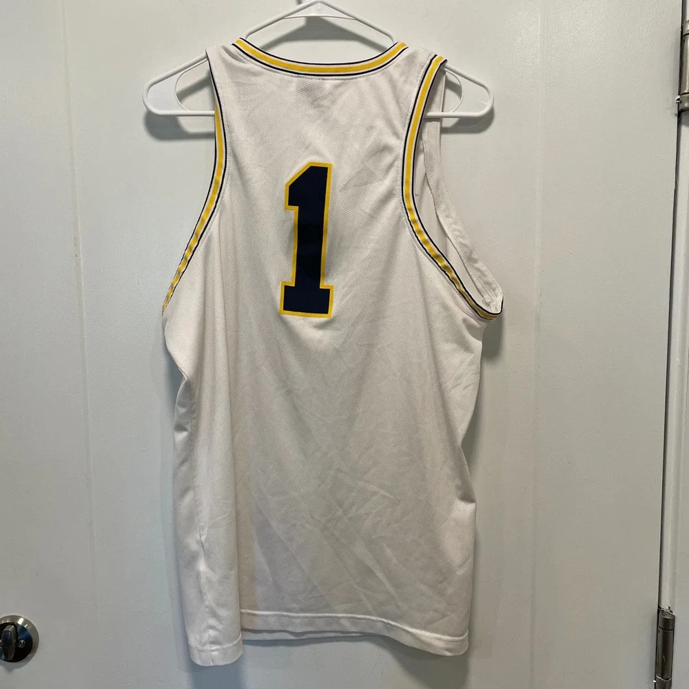 Jordan Michigan Wolverines Basketball Jersey White Navy Maize 1 Mens Large L